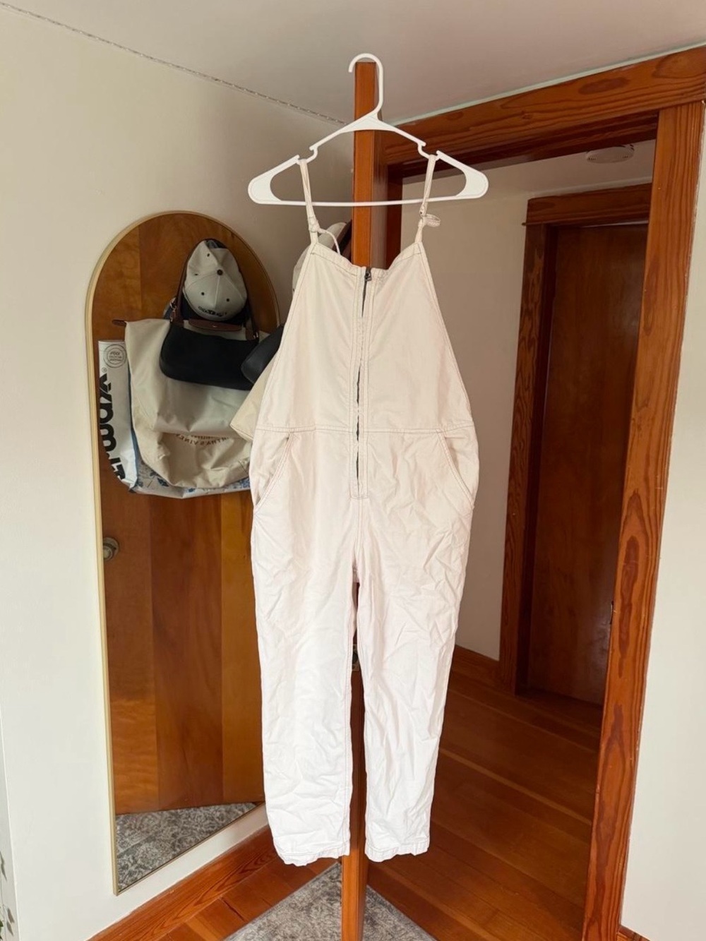 Free People white Zip-Front jumpsuit overalls